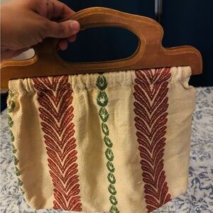 Vintage Cream and Red cloth Tote Bag with Artisanal Charm